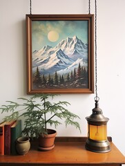 Snow-Capped Serenity:  Vintage Alpine Landscape Art for Winter Decor and Wall Display