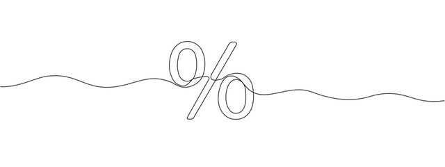 Continuous one line drawing of percent sign. Linear percent vector icon.