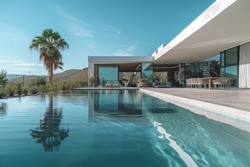 Exterior of modern Mexican villa in California. Architecture design