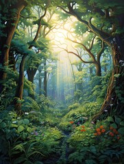 Ancient Sacred Groves at Dawn: Captivating Nature Art of Forest's Sunrise