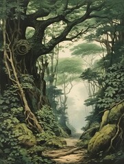 Vintage Art Print of Ancient Groves Landscape: Exquisite Forest Wall Decor