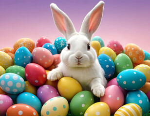 Fototapeta na wymiar Easter rabbit cartoon with colorful eggs