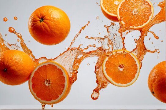 Orange juce splash cut out on white background