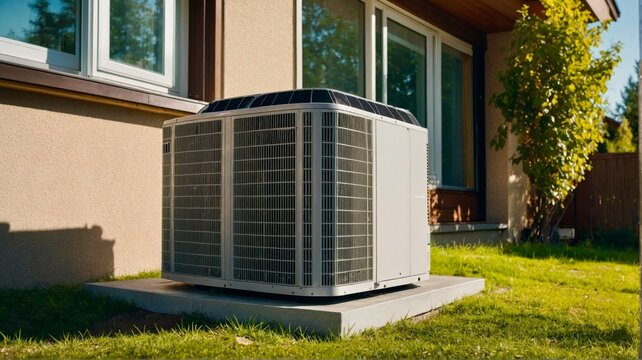 The air heat pump near modern house