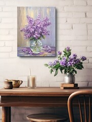 Blooming Lilac Art: Vintage Painting of Field Wall Art
