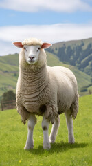 Captivating Portrait of a Grazing Ewe Basking in the Serene Grandeur of the Countryside