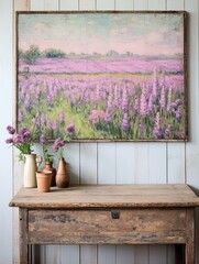 Blooming Lilac Fields: Vintage Painting for Rustic Wall Decor and Countryside Art