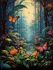 Fototapeta na wymiar Butterfly Groves: Nature's Enchanted Art in Vintage Landscape Prints