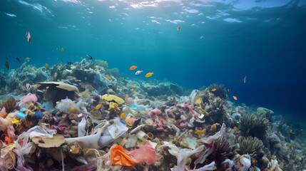 Fototapeta na wymiar Marine Pollution, Garbage in the Sea.