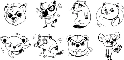 Doodle Style Vector Illustration Set Charming Animals, Playful Pandas, and Clever Foxes, animals clip art