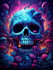 Vibrant Psychedelic Melting Skull Artwork