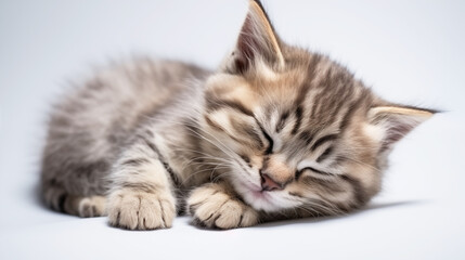  cute kitten sleepy look comfy white background generate AI