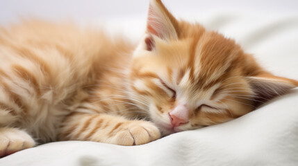  cute kitten sleepy look comfy white background generate AI