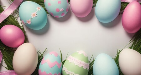 Fototapeta na wymiar Easter eggs on pastel background.