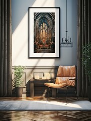 Fototapeta na wymiar Gothic Interiors: Cathedral Scenic Prints and Vintage Church Wall Art
