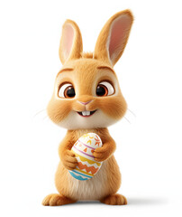 easter bunny with colorful eggs, holding an egg, easter cartoon character