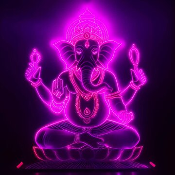 動くイラスト。光り輝くガネーシャ像のネオン