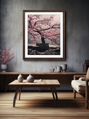 Cherry Blossom Petals Scenic Vista: Vintage Nature Artwork and Art Print