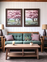 Cherry Blossom Scenic Prints: Vintage Landscape Garden Scene Art