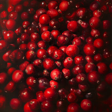 Tas de canneberges sur un &eacute;tal de march&eacute;. R&eacute;colte de cranberries fra&icirc;ches et bien rouges