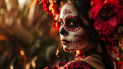 Person in Traditional Attire with Floral Accessories Celebrating a Cultural Event