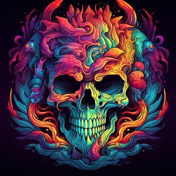 Vibrant Psychedelic Melting Skull Artwork
