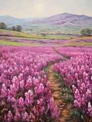 Fototapeta premium Contemporary Landscape: Blooming Lilac Fields - Spring Artwork in Vintage Style