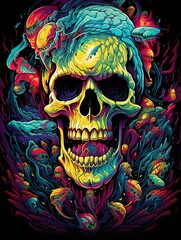 Vibrant Psychedelic Melting Skull Artwork
