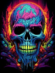 Vibrant Psychedelic Melting Skull Artwork
