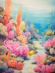 Fototapeta na wymiar Coral Reef Seascape: Vintage Vibrant Explorations for Beach Decor Wall Art