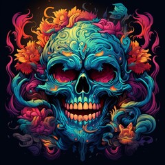 Vibrant Psychedelic Melting Skull Artwork
