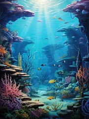 Fototapeta na wymiar Deep Ocean Adventure: Stunning Sapphire Wall Art Depicting Marine Depths and Enchanting Underwater Scene