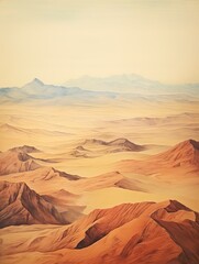 Fototapeta na wymiar Desert Landscape Poster: Aerial Vintage Print of Dunes