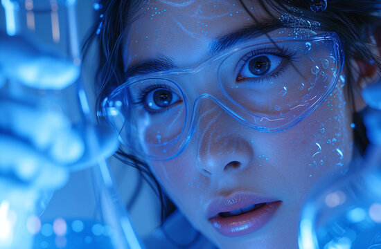 A laboratory technique with protective goggles