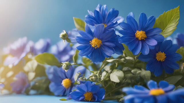 Photo blue flowers on a blue background