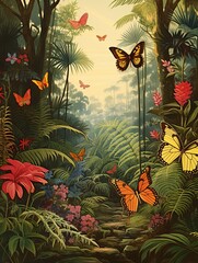 Fototapeta na wymiar Enchanted Butterfly Groves: Vintage Nature Garden Print Artwork