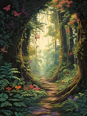 Enchanted Groves | Butterfly Scene | Vintage Landscape Nature Artwork