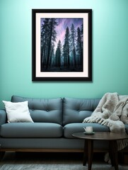 Rustic Aurora Borealis Northern Lights Forest Framed Landscape Print - Ethereal Wall Art
