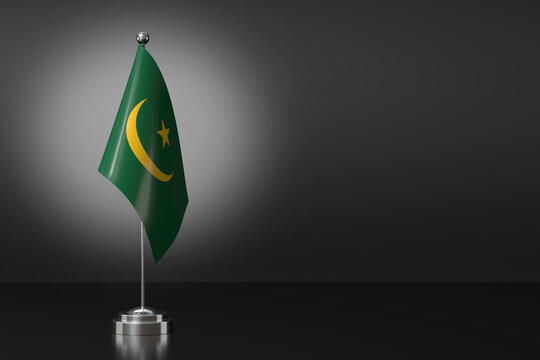 Small National Flag of the Islamic Republic of Mauritania on a Black Background. 3d Rendering