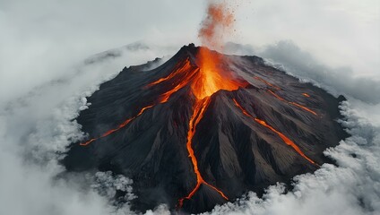 Volcano crater eruption, the crater of an active volcano from which lava emerges, which forms toxic fumes.