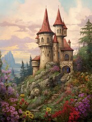 Fairytale Turret Canvas: Vintage Castle Scene in an Artistic, Timeless Print