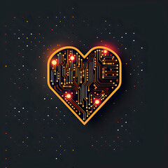 Circuit Board Heart on Cosmic Background.
A glowing heart-shaped circuit board against a starry cosmic background, blending themes of love and technology in a modern design.