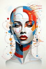 Abstract Female Portrait with Geometric Design.
A modern digital artwork of a woman's face with abstract geometric patterns, vibrant for contemporary art and design themes.