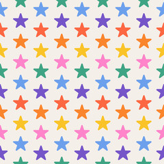 Seamless pattern of rainbow stars. Multicolor print. LGBTQ colors. Abstract geometric pattern. Vector illustration. LGBT flag. Vector for fabric, wallpaper, wrapping paper, textiles.