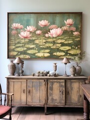 Floating Lotus Ponds: Vintage Water Lily Landscape Wall Art