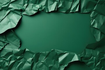 Green Wrapping Paper with Ripped Edges. Copy Space for Opening a Box with Torn Green Paper