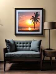 Silhouetted Palm Beaches - Framed Landscape Print