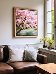 Cascading Cherry Blossom Petals Framed Landscape Print - Nature Art & Garden View