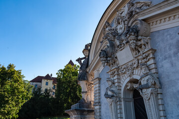 Scenic view of majestic landmark Mausoleum Ruprechts von Eggenberg in Ehrenhausen an der Weinstrasse, Leibnitz, Styria, Austria. Well known wine region of South West Styria. Sightseeing in summer