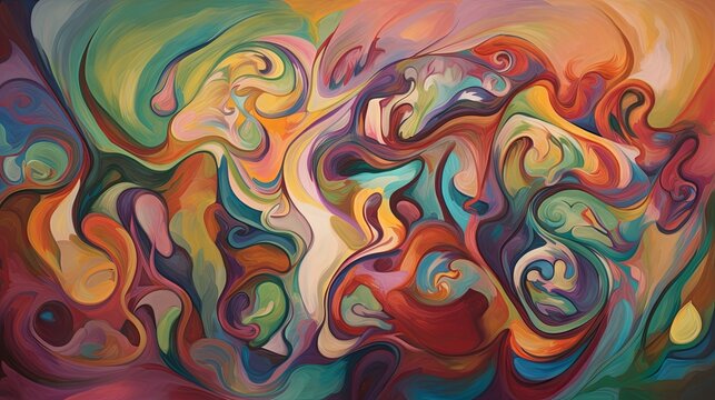A celebration of movement and rhythm captured in the flowing lines and curves of thick oil paint. Abstract oil painting. 